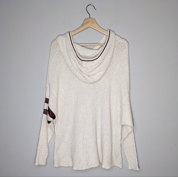 Free People Linen Love All Hoodie Pullover Ivory Burgundy Combo Knit Size Small - Picture 6 of 13